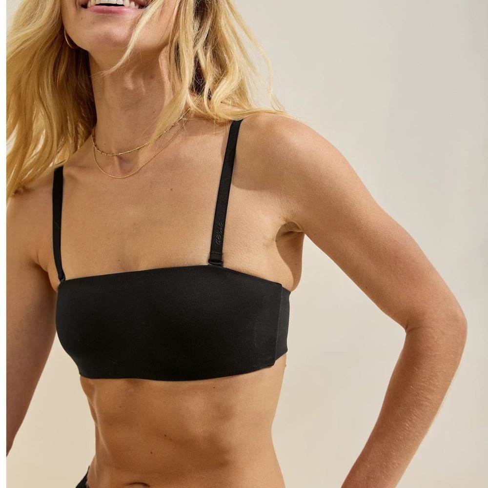 Aerie 36B Smoothez Bandeau Bra Navy Blue Wireless Removable Straps Seamless